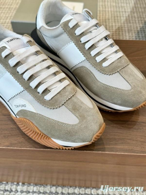 2025 Unisex TOM FORD White Grey Black Leather Suede Sneakers LY00360(F)/LY00370(M)
