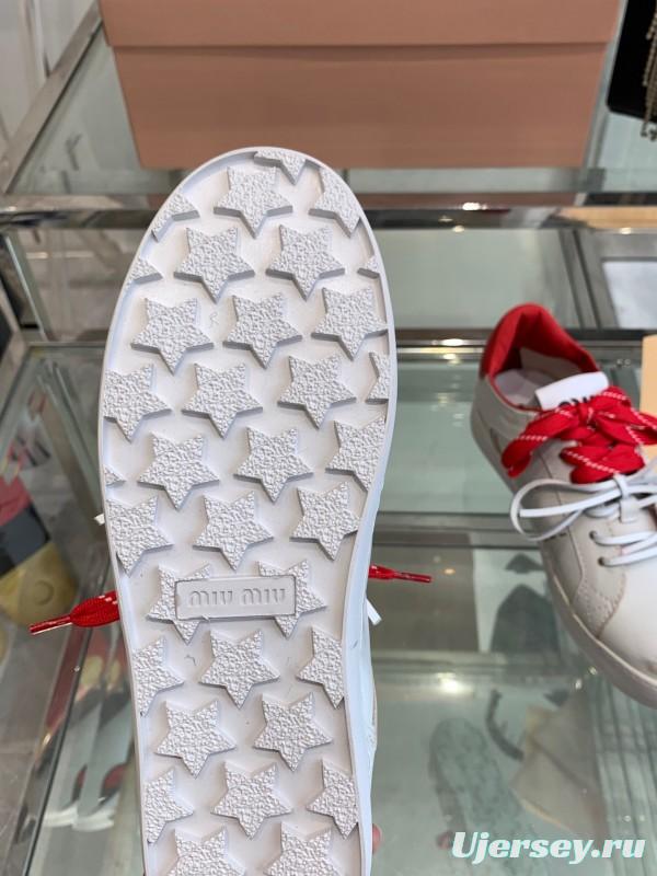 2025 Women Miu Miu White Red Leather Sneakers LY00290
