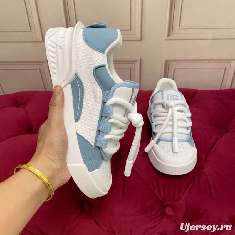 2025 Unisex Dolce & Gabbana White Blue Leather Mesh Sneakers