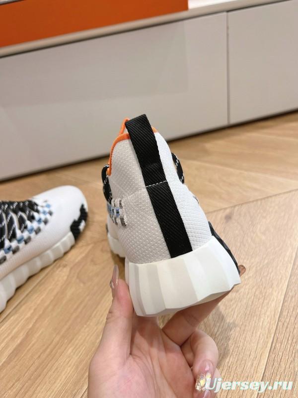 2024 Unisex Hermès White Black Orange Calf Suede Sneakers MJ00290