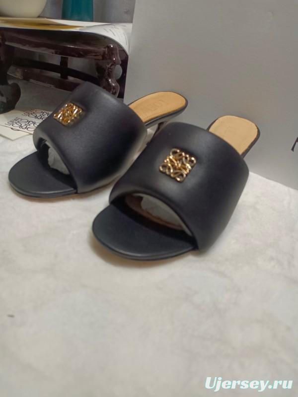 2025 Women Loewe Black Leather Slippers