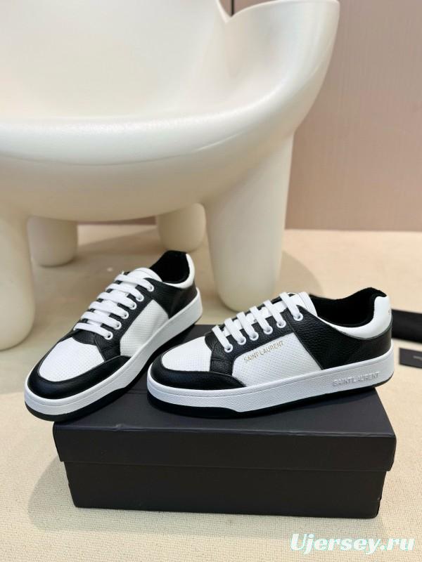 2024 Unisex Yves Saint Laurent Black White Silk Leather Sneakers MJ00350