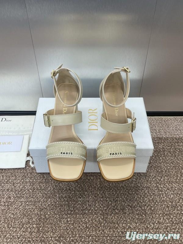 2025 Women Dior Beige Leather Embroidered Sandals