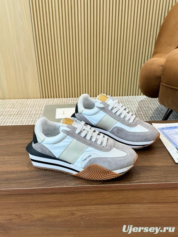 2025 Women TOM FORD White Grey Suede Leather Sneakers LY00360