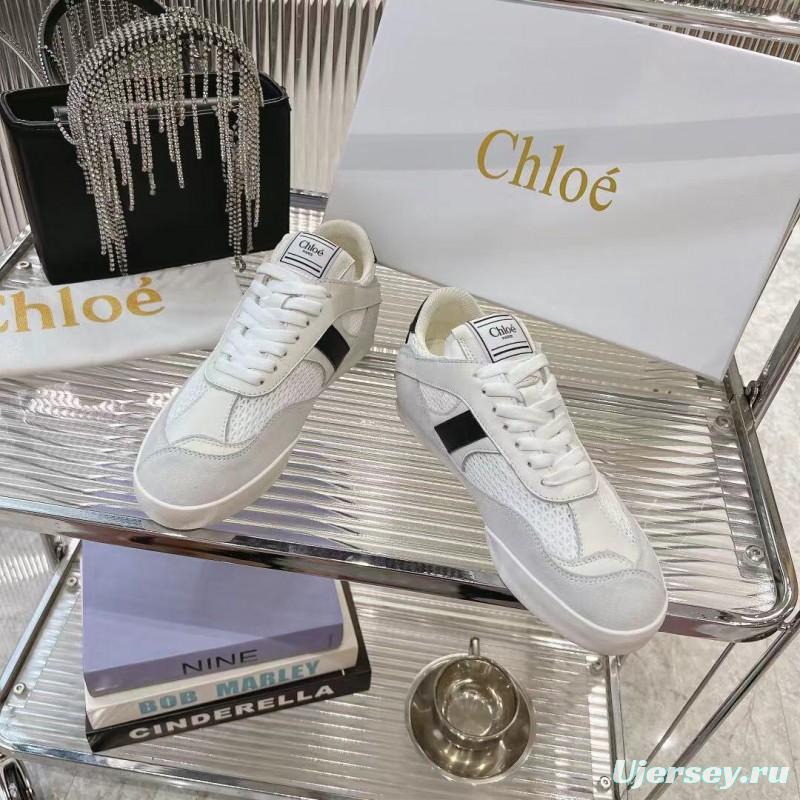 2025 Women Chloé White Mesh Leather Sneakers LY00280