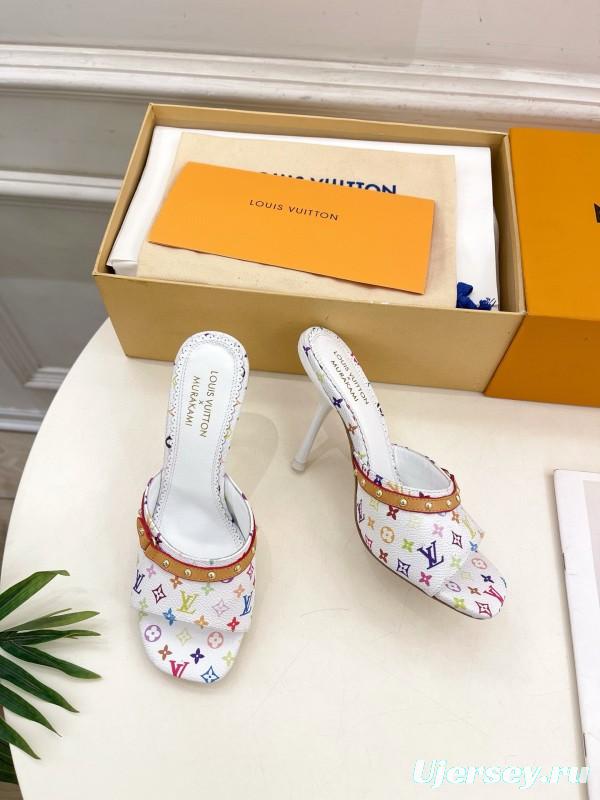2025 Women Louis Vuitton Multicolor Leather High Heel Sandals MJ00290