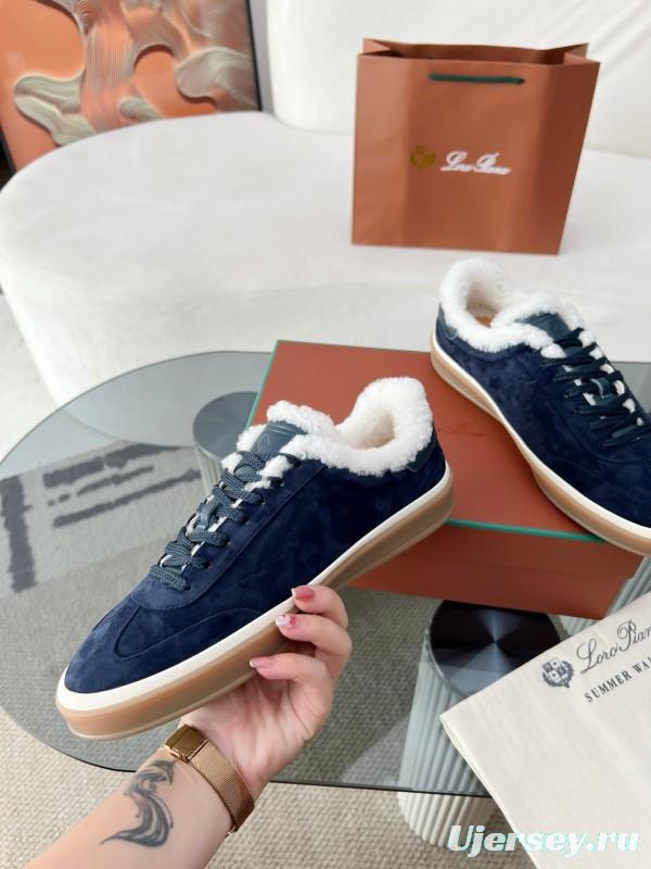2024 Women Le Parmentier Navy Suede Shearling Sneakers MJ00350