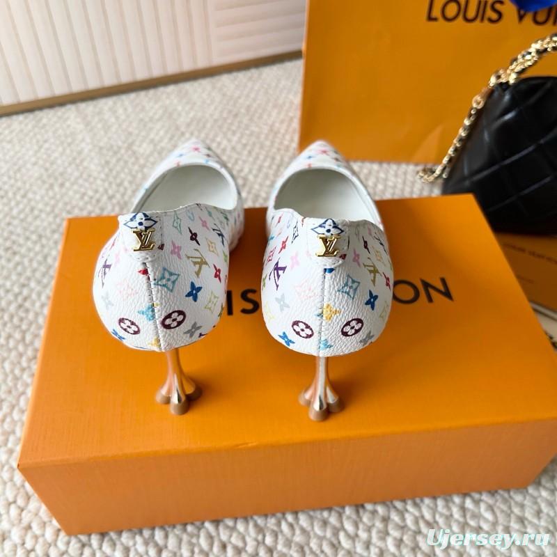 2025 Women Louis Vuitton White Multicolor Leather High Heel Shoes