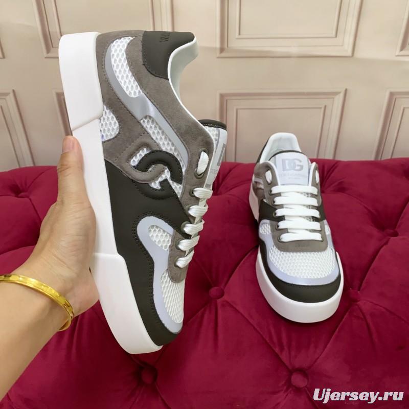 2025 Unisex Dolce & Gabbana White Grey Black Leather Mesh Sneakers