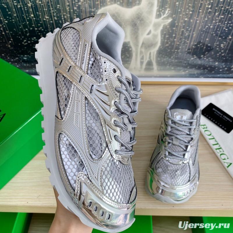 2025 Unisex Bottega Veneta Silver Grey Mesh TPU Runner Sneakers LY00310
