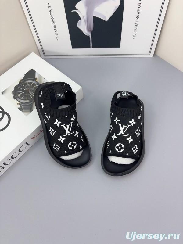 2025 Kids Louis Vuitton Black White Fabric Sandals