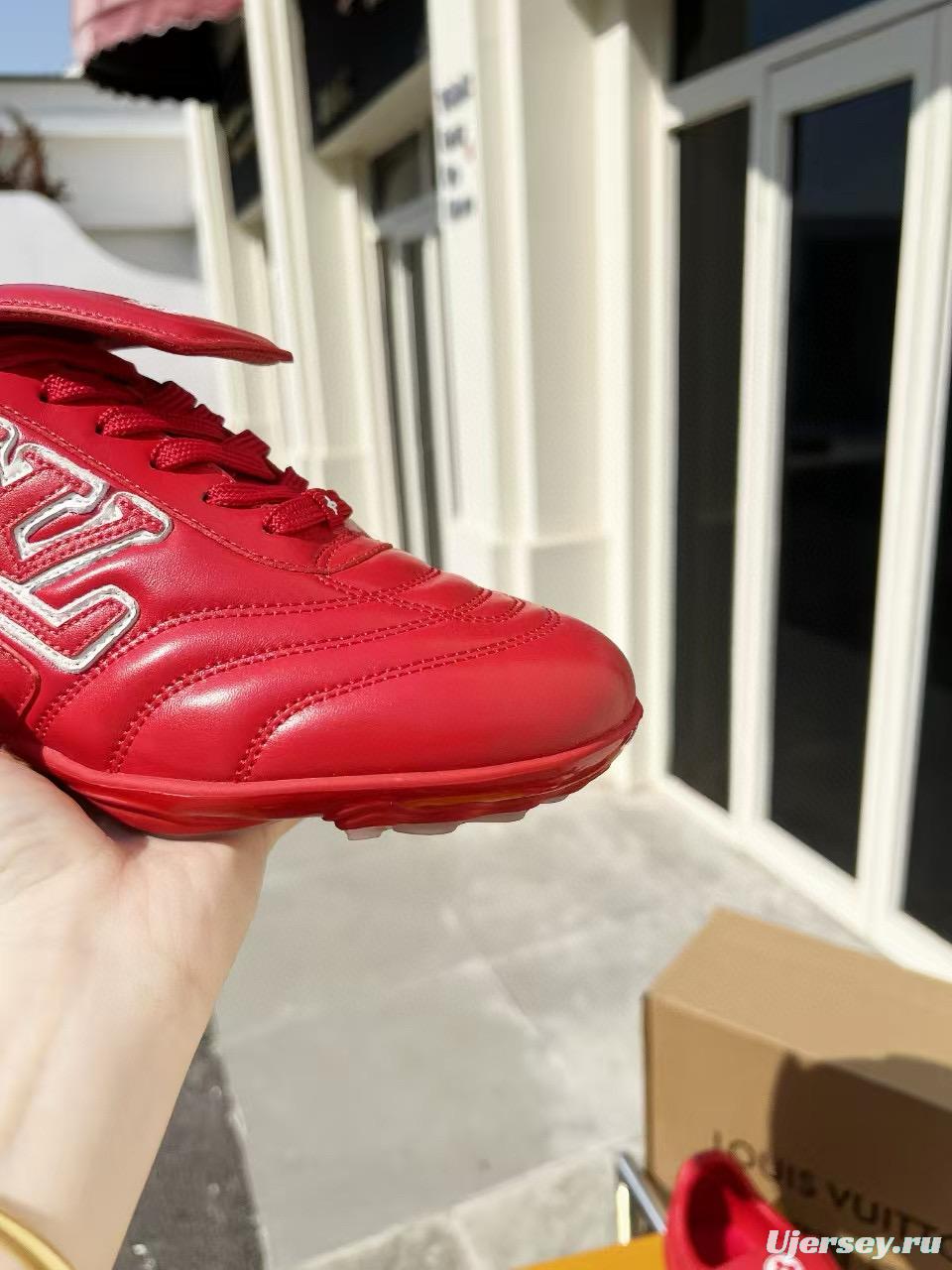 2025 Unisex Louis Vuitton Red Leather Sneakers MJ00380