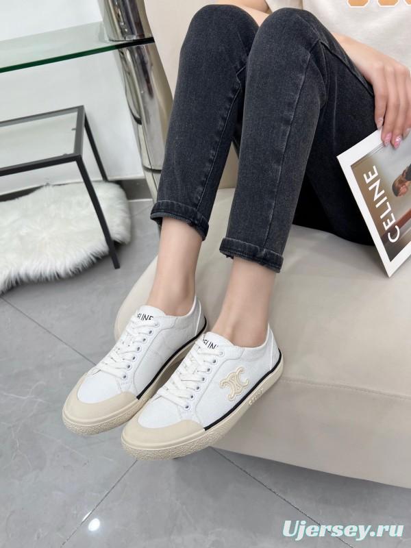 2025 Women Celine White Canvas Leather Low Top Sneakers LY00210