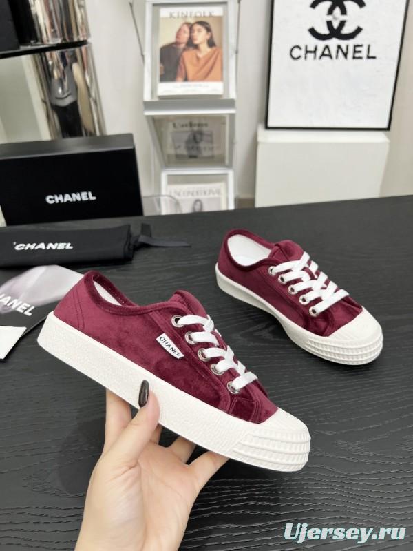 2025 Women Chanel Burgundy Canvas Sneakers LY00231