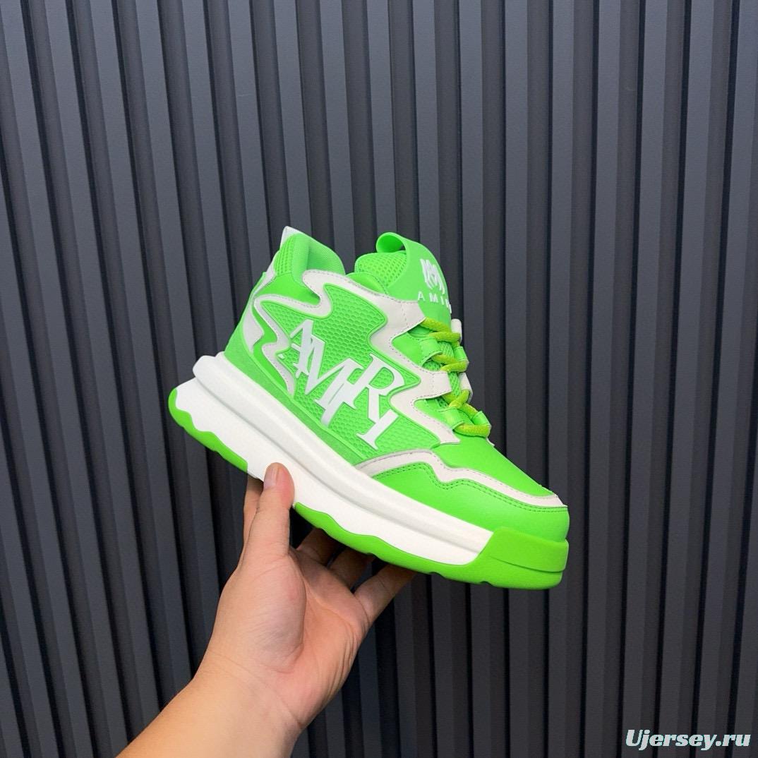 2024 Unisex Amiri Green White Mesh Leather Sneakers MJ00410