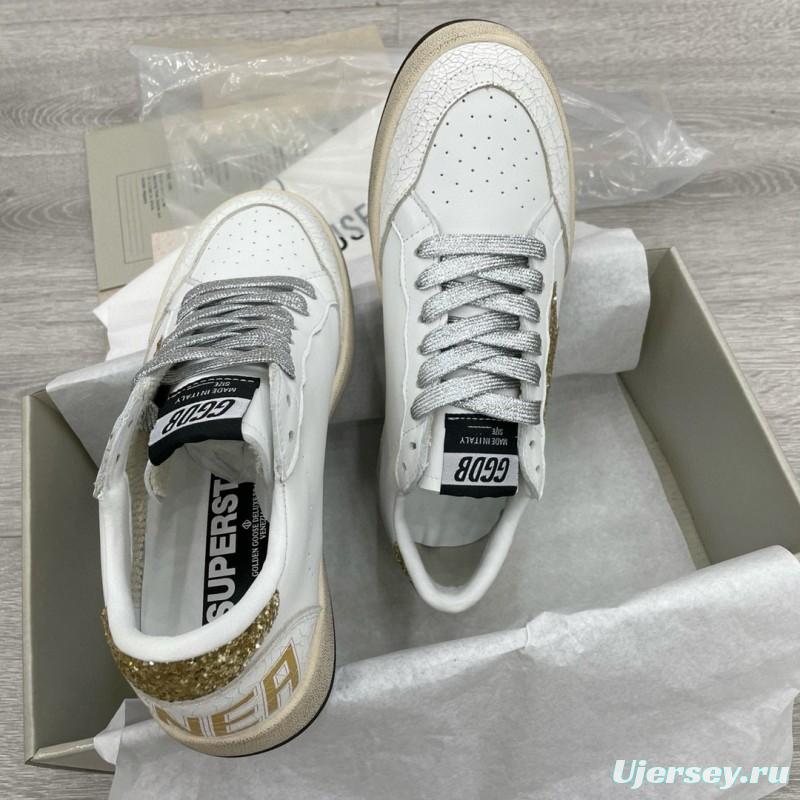 2024 Unisex GGDB White Gold Glitter Leather Low Top Sneakers MJ00260