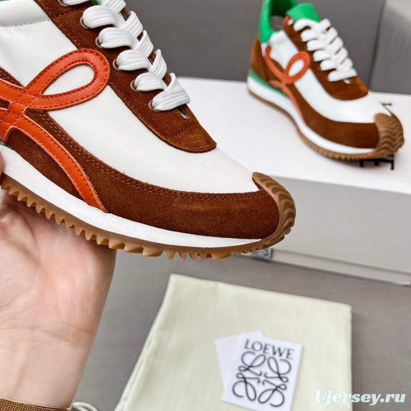2025 Unisex Loewe Brown White Orange Green Leather Suede Sneakers LY00270