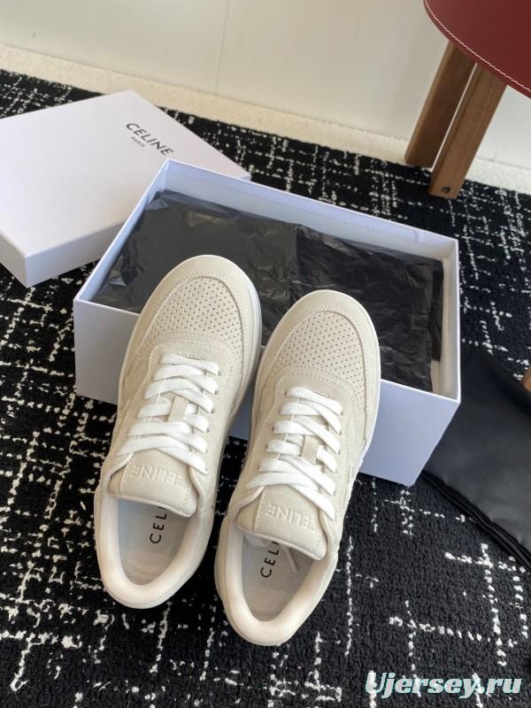 2025 Women Celine Beige Suede Platform Sneakers KFY00320