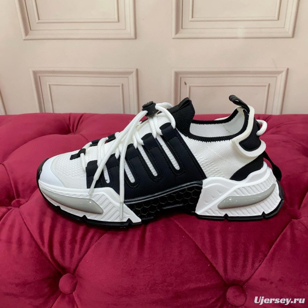 2024 Unisex Dolce & Gabbana Black White Knit Leather Sneakers MJ00340