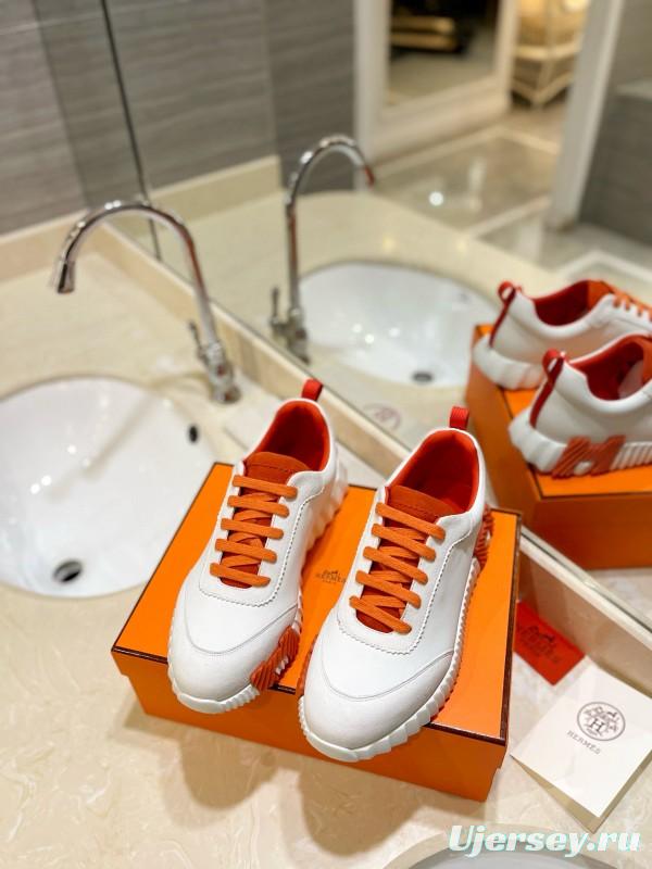 2024 Women Hermès White Orange Leather Sneakers
