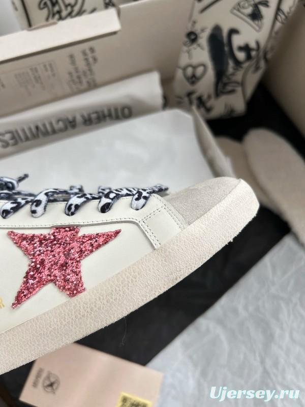 2024 Unisex GGDB White Pink Glitter Suede Leather Fur Slippers MJ00280