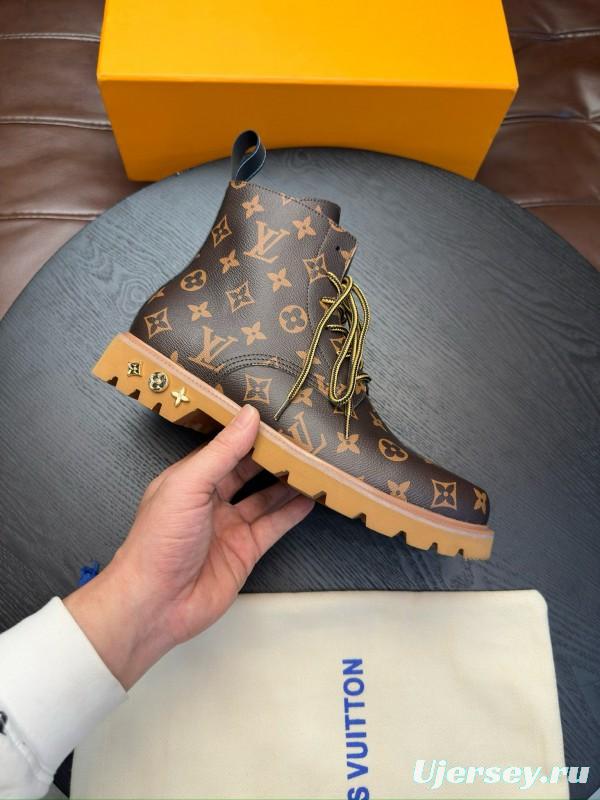 2024 Men Louis Vuitton Brown Leather Ankle Boots MJ00440