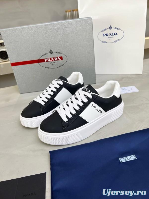 2024 Unisex Prada Black White Leather Sneakers MJ00310