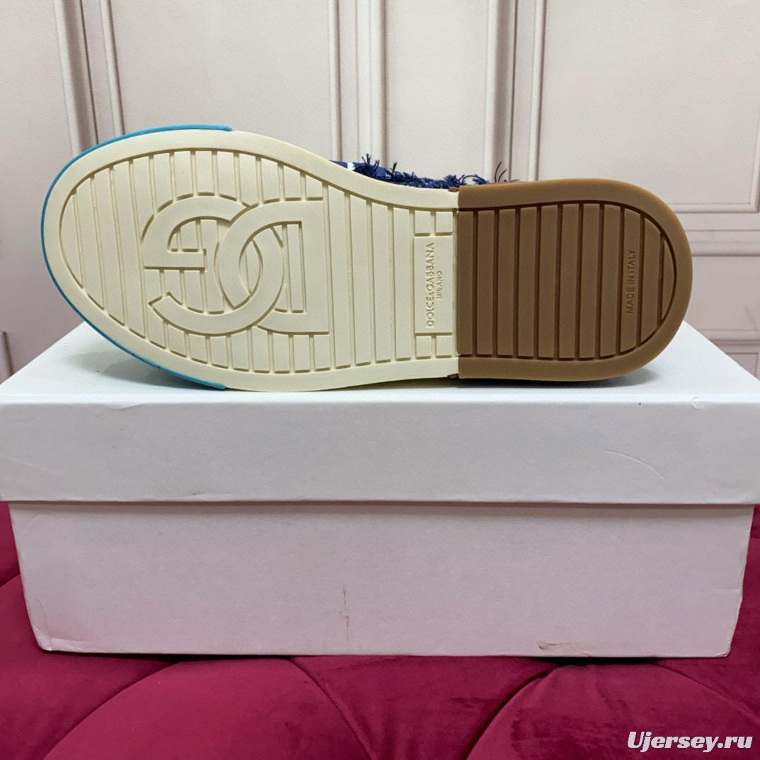 2024 Unisex Dolce & Gabbana Blue Black Canvas Leather Sneakers