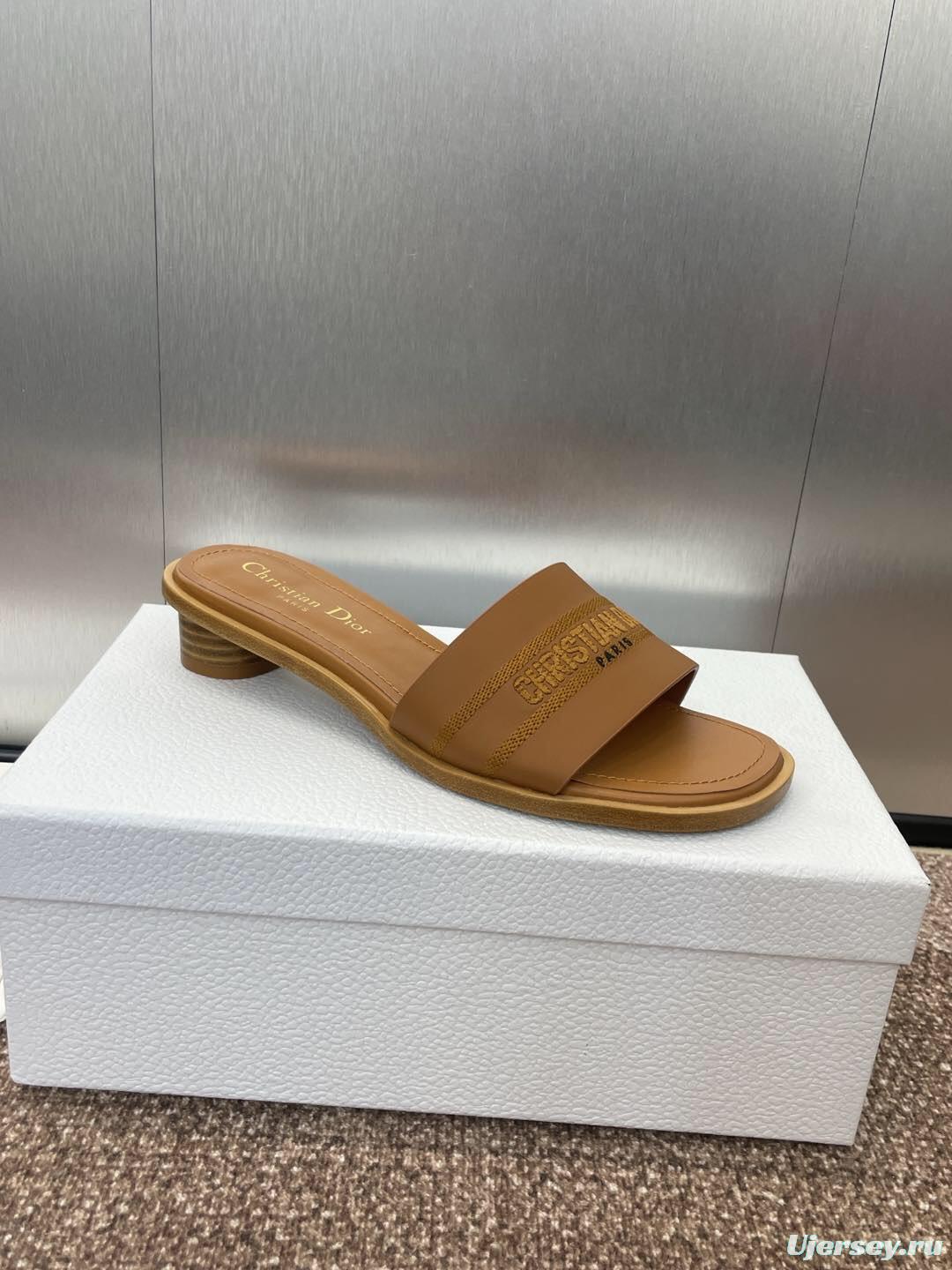 2025 Women Dior Brown Leather Slippers