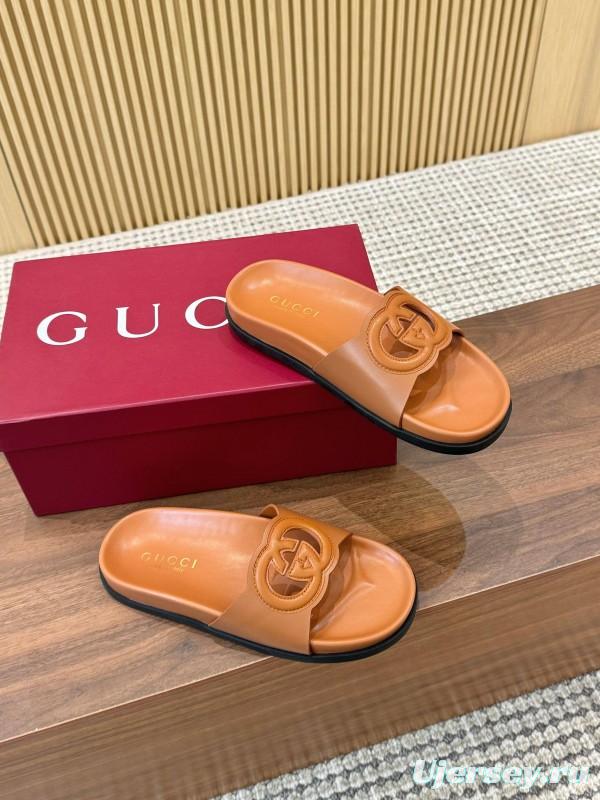 2025 Women Gucci Brown Leather Slides LY00230