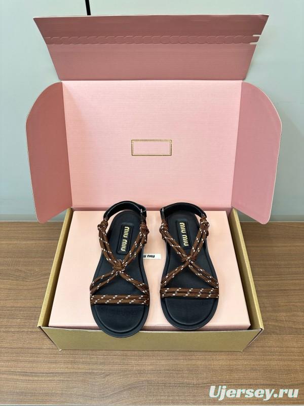 2025 Women Miu Miu Brown Leather Sandals