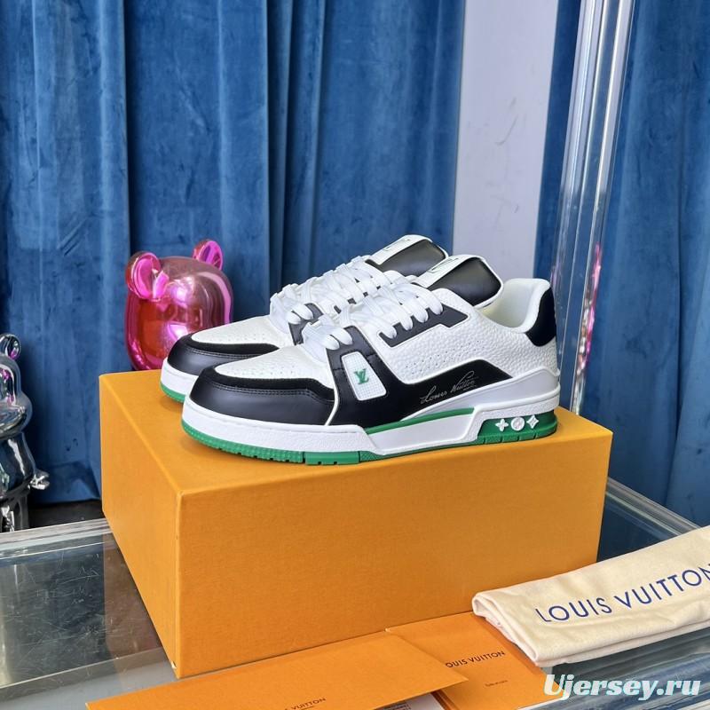 2025 Unisex Louis Vuitton White Black Green Leather Trainer
