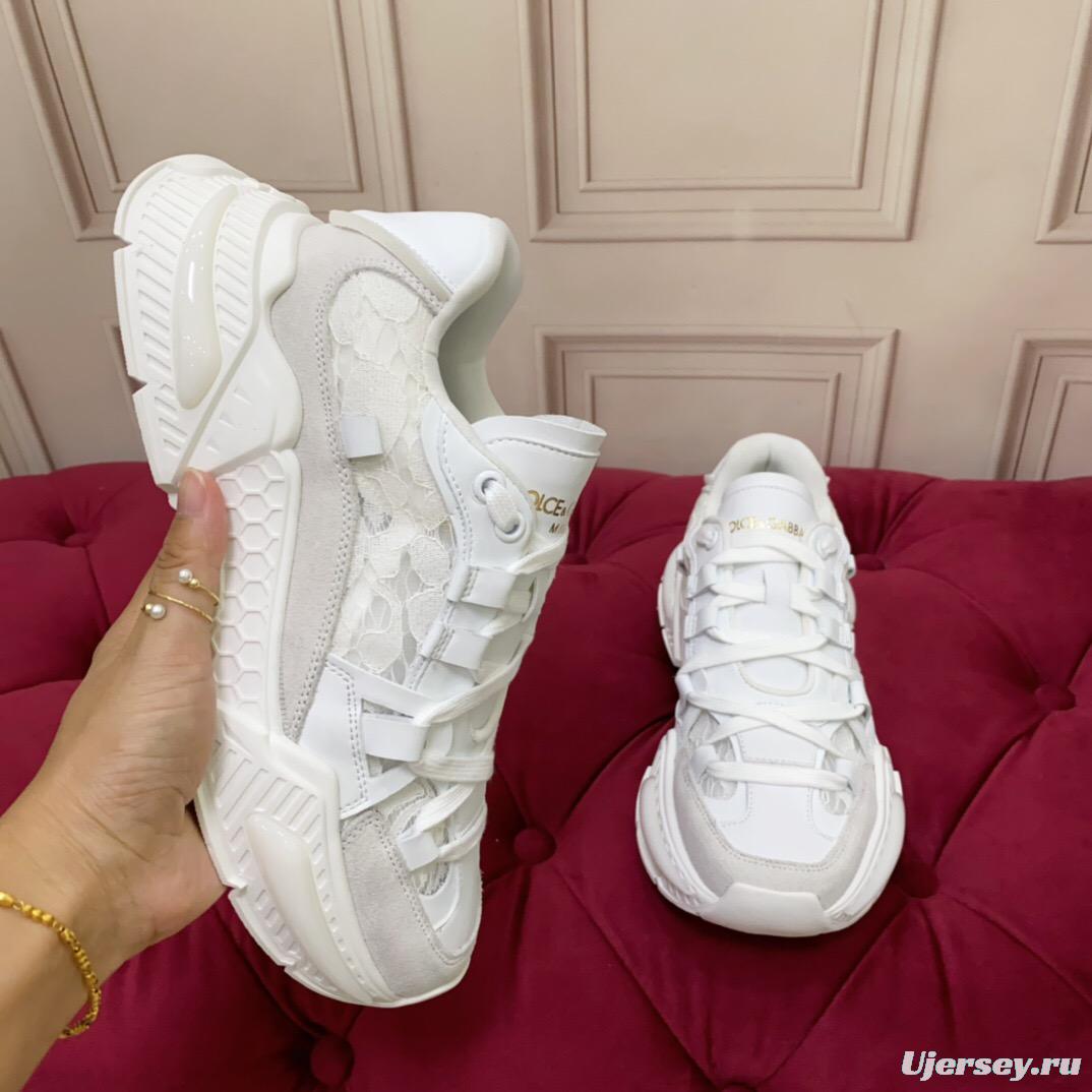 2025 Women Dolce & Gabbana White Mesh Leather Sneakers LY00340
