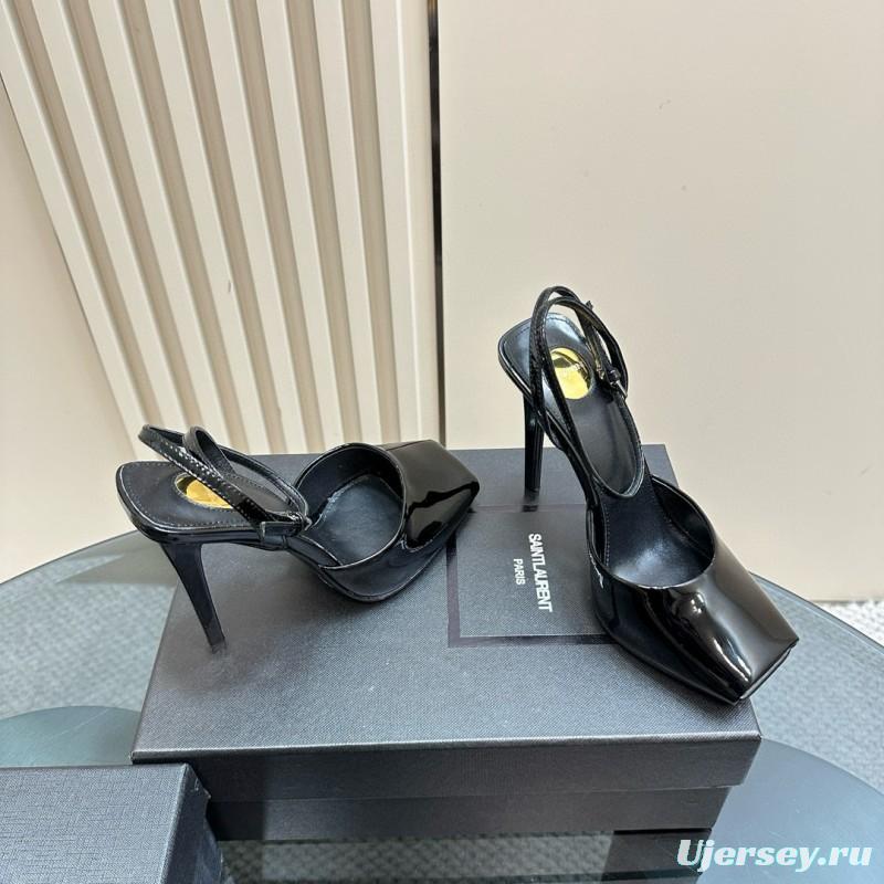 2025 Women Yves Saint Laurent Black Patent Leather Slingback Pumps MJ00280