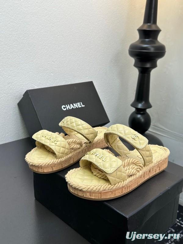 2025 Slippers Chanel Yellow Fabric Rope Slides