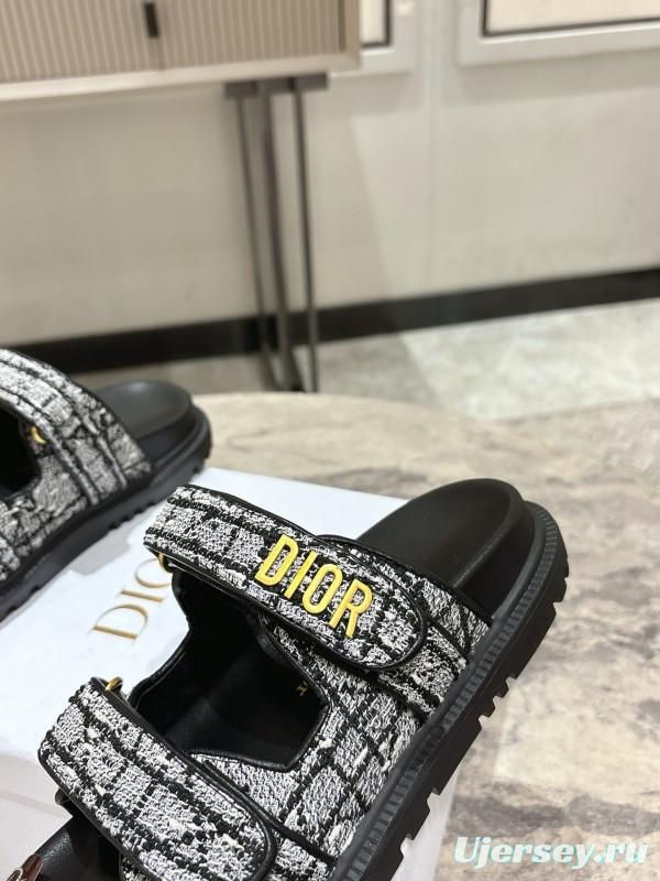 2025 Women Dior Black White Fabric Sandals KFY00300
