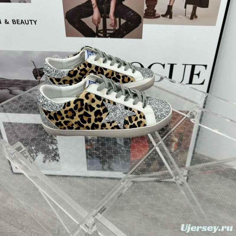 2025 Women GGDB Leopard Silver Glitter Leather Suede Sneakers