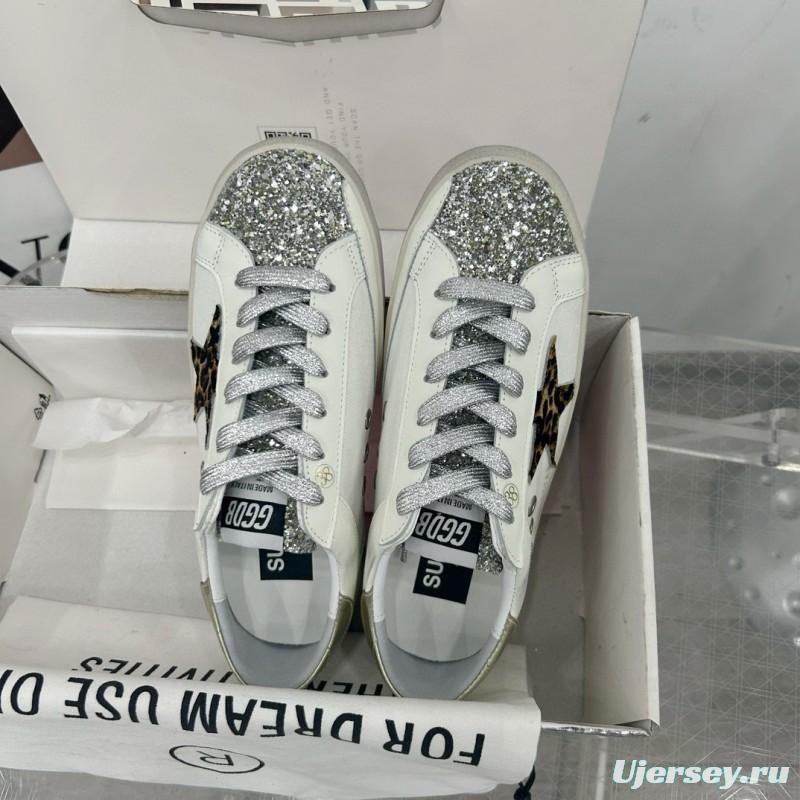 2025 Women GGDB White Leopard Print Leather Sneakers