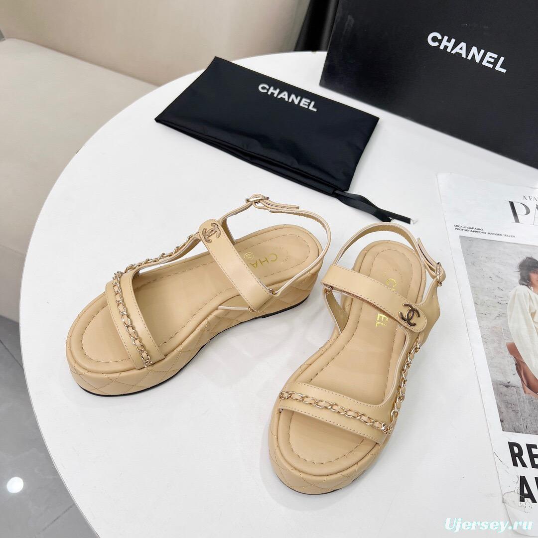 2025 Women Chanel Beige Leather Sandals LY00260