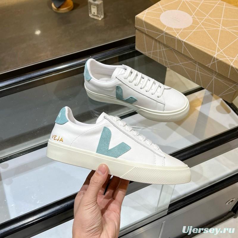 2025 Unisex VEJA White Blue Leather Canvas Sneakers Vulcanized MJ00240