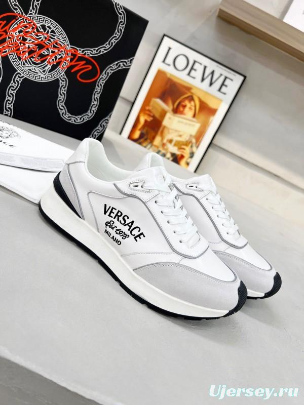 2025 Men VERSACE White Grey Leather Suede Sneakers LY00320