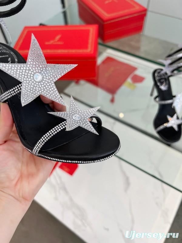 2025 Women RC Black Silver Silk Crystal High Heel Spiral Lace Sandals LY00340