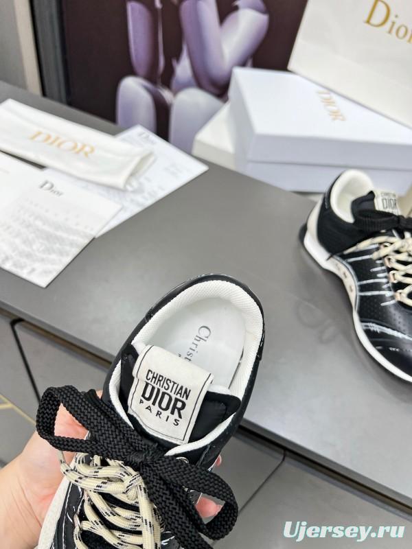 2025 Women Dior Black White Leather Sneakers Handwritten Logo KFY00290