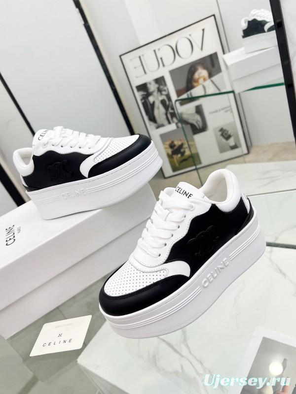 2025 Women Celine Black White Leather Platform Sneakers Block Triomphe LY00270