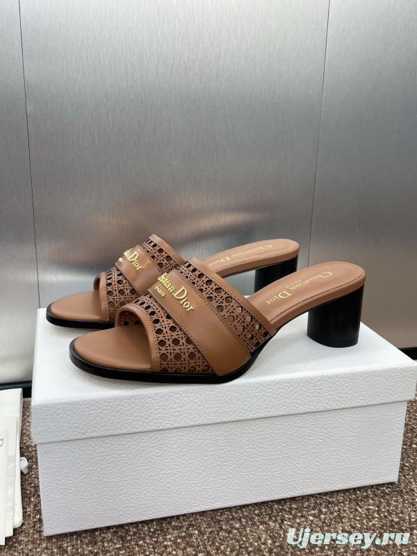 2025 Women Dior Brown Leather Sandals Christian Dior Paris KFY00310
