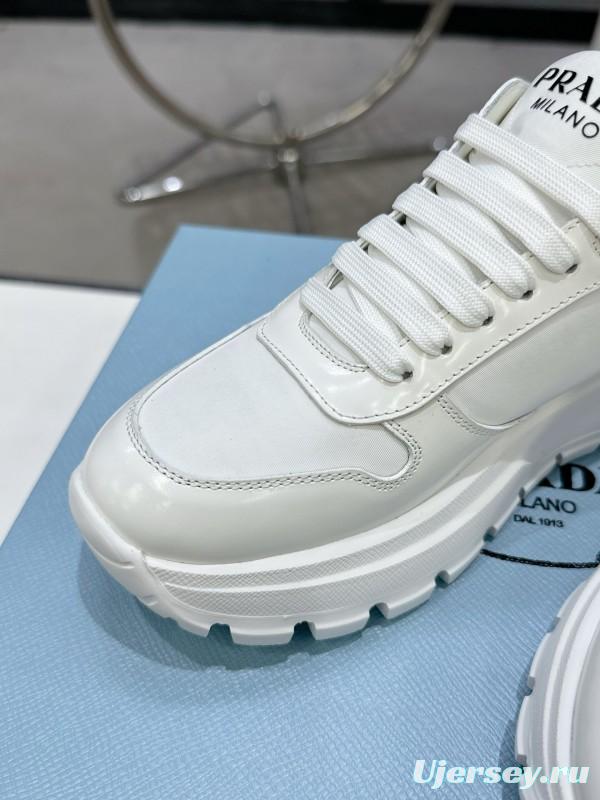 2025 Unisex Prada White Leather Sneakers KFY00310