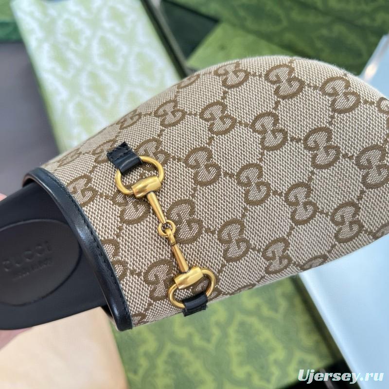 2024 Slippers Gucci Beige Brown Leather GG Pattern MJ00280