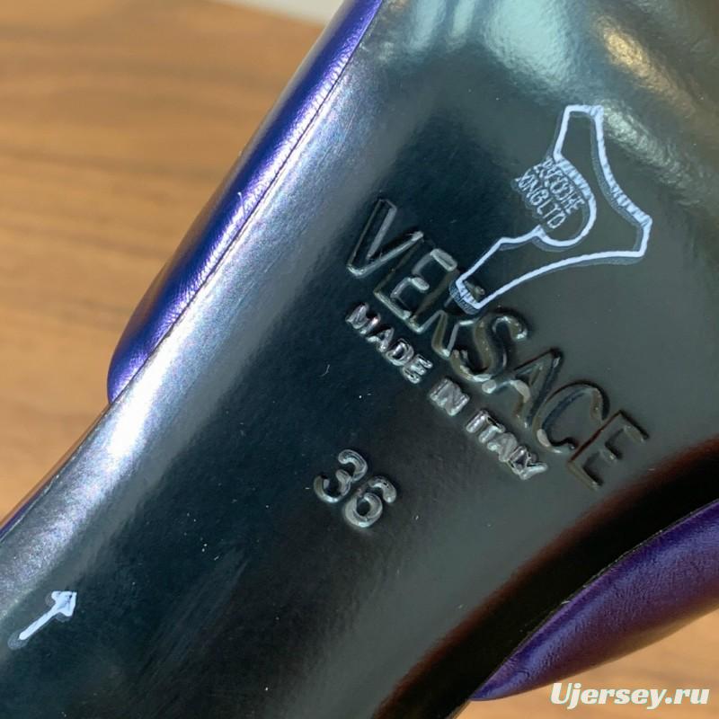 2025 Women VERSACE Purple Leather Slippers