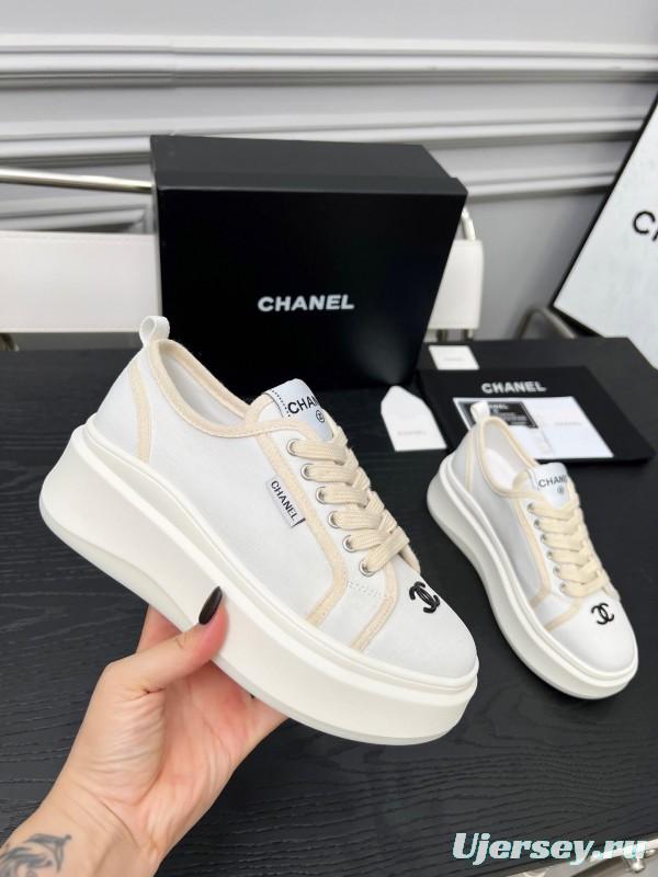 2025 Women Chanel White Canvas Sneakers LY00250