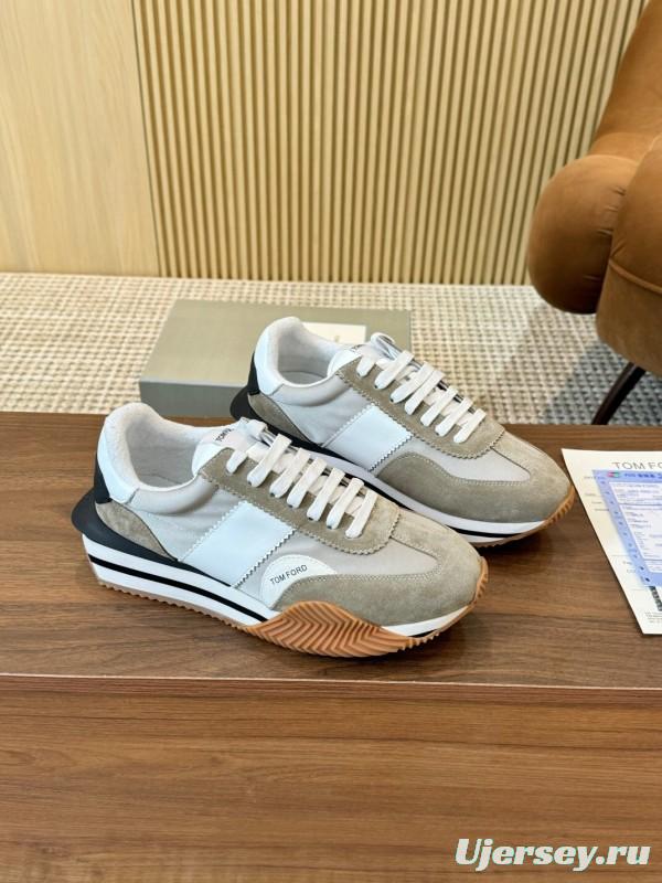 2025 Unisex TOM FORD White Grey Black Leather Suede Sneakers LY00360(F)/LY00370(M)